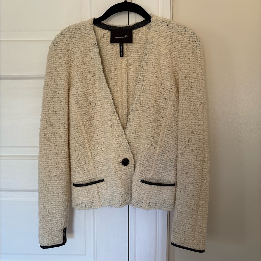 Isabel Marant Cream Textured Blazer with Black Trim